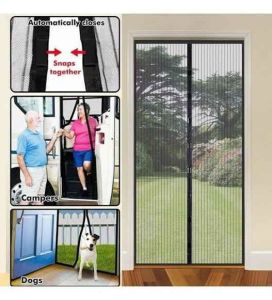 Siyah Mıknatıslı Kapı Sinekliği 205x105 TekParça Ortadan girişli Sineklik Tülü Kapı Sineklik Perdesi