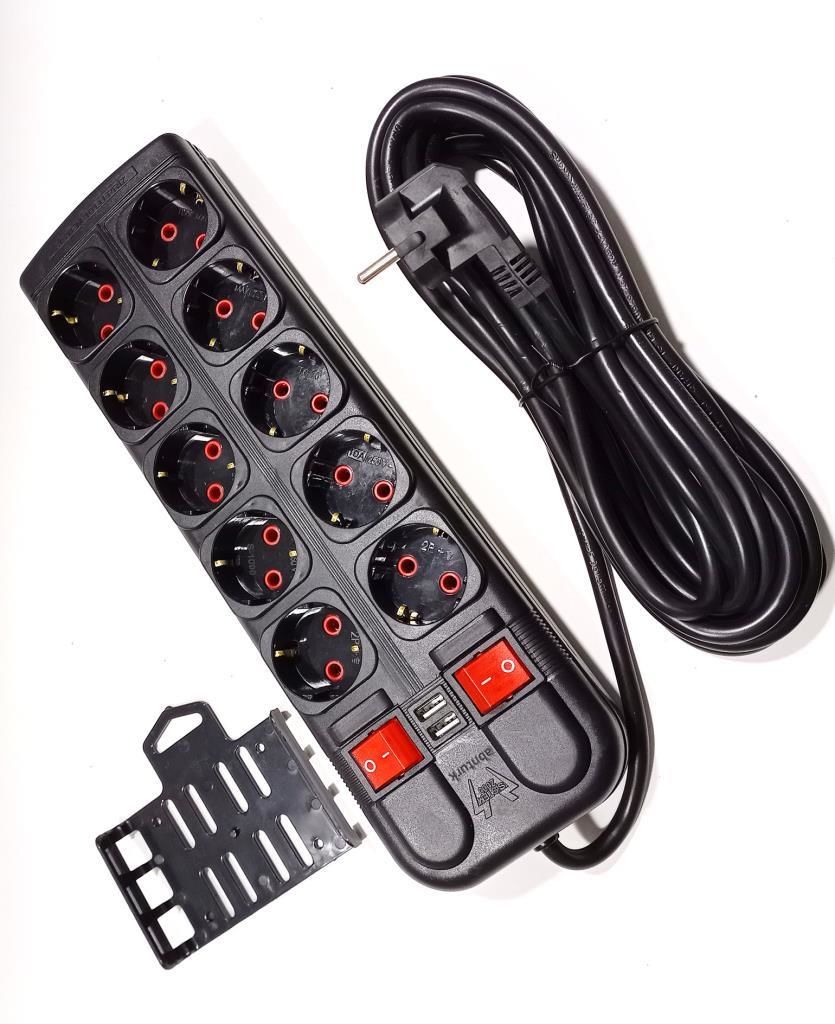 2 Amper 2 USB Çıkışlı 10lu Grup Priz 2 Metre Anahtarlı 5+5 Sistem2000 Çoklu Priz 3x1.5 Bakır Kablolu