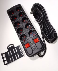2 Amper 2 USB Çıkışlı 10lu Grup Priz 2 Metre Anahtarlı 5+5 Sistem2000 Çoklu Priz 3x1.5 Bakır Kablolu