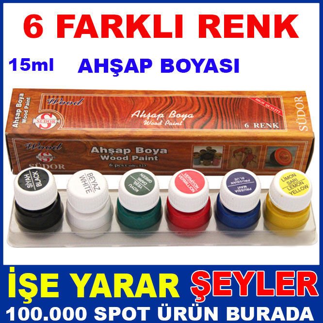 SÜDOR 1 KUTUDA 6 FARKLI RENKTE 15ml AHŞAP BOYASI