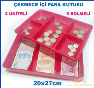 20x27cm 2 ÜNİTE 5+3 BÖLME ÇEKMECE İÇİ KAĞIT ve BOZUK PARA KUTUSU