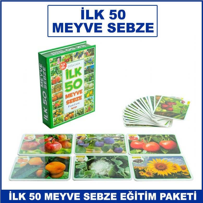 İlk 50 Meyve Sebze Kartları Çocuklar İçin Eğitici ve Zeka Geliştirici Oyun Kartları
