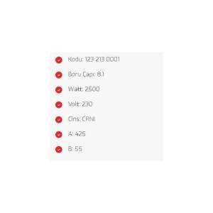 2500W Rekorlu BYM Tank Rezistansı 220V 425x55mm Yerli Üretim 