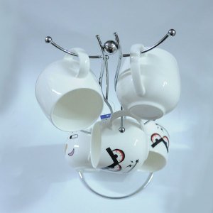 Paslanmaz Çelik 6 Askılı Krom Kupa Askısı Vals Dizayn - Mug Askılığı - Bardak Askısı