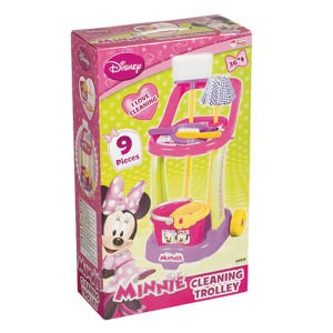 Orijinal Eğitici Disney Ürünü Minnie Tekerlekli Temizlik Arabası Kovalı Paspaslı Fırçalı Oyuncak Set