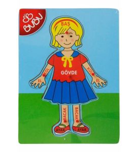 6 parçalı Eğitici Ahşap Puzzle İnsan Vücudunu Öğretir 30x21 cm