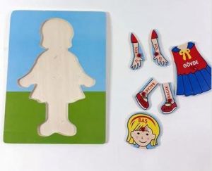 6 parçalı Eğitici Ahşap Puzzle İnsan Vücudunu Öğretir 30x21 cm