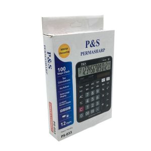 12Haneli Güneş Enerjili ve Pilli Büyük Fonksiyonel Hesap Makinesi Hafızalı Dijital Permasharp PS-033