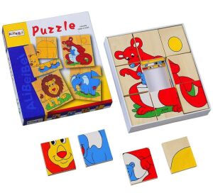 Alibeibei Puzzle 4 Adet Her Biri 9 Parçadan Oluşan Özel Kutusunda Ahşap Puzzle 18 x 18 cm