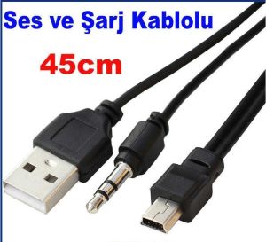 Bluetooth Speaker,mp3 İçin 5pin Mini USB ile 3.5mm AUX jak /Erkek USB 2 in 1 Şarj ve Ses Kablosu