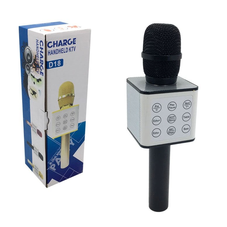 Bluetootlu Kablosuz Karaoke Mikrofon Ses Efektli Charge D18 Mp3 Çalar Bass Tizz Ayarlı Usb Girişli