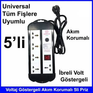Voltaj Göstergeli Akım Korumalı 5li Grup Priz Universal Uzatma