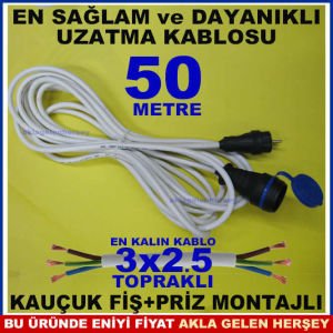 KAUÇUK FİŞ-PRİZ 3x2.5 SAĞLAM UZATMA KABLOSU 50mt