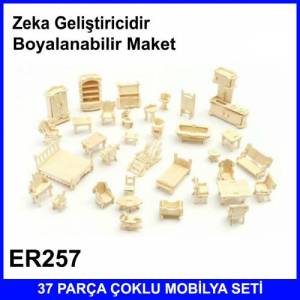 Ertanoy ER257 Ahşap 37Parça Çoklu Mobilya Boyanabilr 3D Maket Set