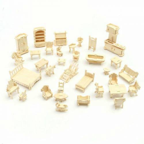 Ertanoy ER257 Ahşap 37Parça Çoklu Mobilya Boyanabilr 3D Maket Set