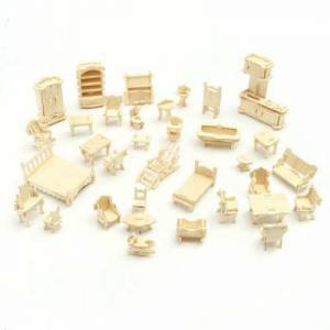 Ertanoy ER257 Ahşap 37Parça Çoklu Mobilya Boyanabilr 3D Maket Set