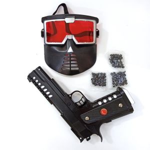 Boncuk Atan Çocuk Oyuncak Tabancası 18 cm Siyah Renk, Koruyucu Maske