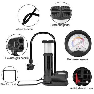 Yüksek Basınçlı Göstergeli Portatif Metal Mini Ayak Pompası 17cm Çok Amaçlı Lastik Şişirme Pompası