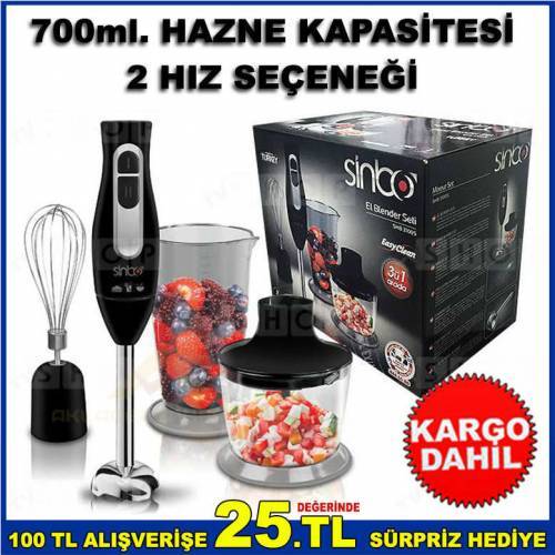 Sinbo 700 Ml. Kapasiteli Doğrayıcı Karıştırıcı Çelik Uçlu Blender