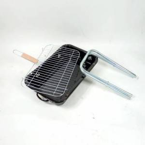 Katlanabilir Ayaklı Emaye Kaplama Portatif Mangal Izgara 40 cm Çift Kulplu Barbekü
