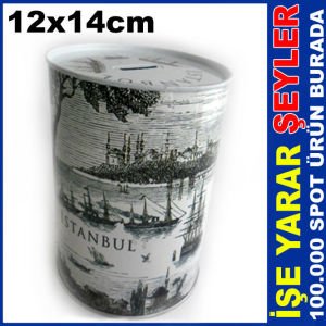 12x14cm ÇAPINDA DESENLİ AÇILMAYAN METAL KUMBARA