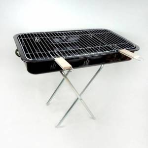 Katlanabilir Ayaklı Emaye Kaplama Portatif Mangal Izgara 60 cm Çift Kulplu Barbekü
