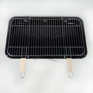 Katlanabilir Ayaklı Emaye Kaplama Portatif Mangal Izgara 60 cm Çift Kulplu Barbekü