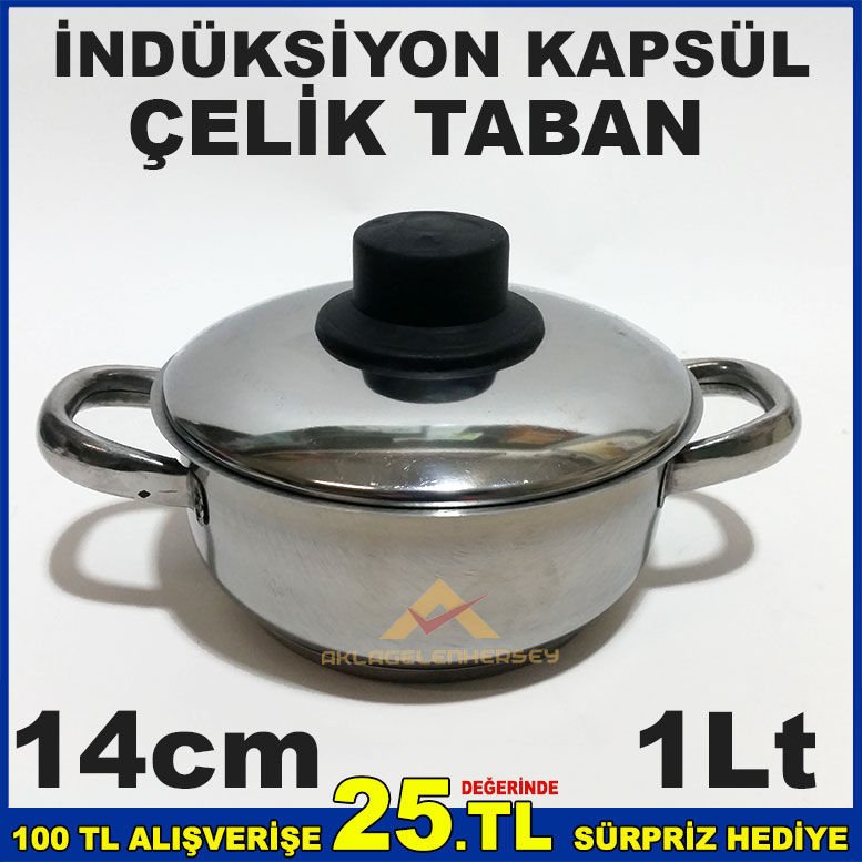 14cm ÇELİK TENCERE İNDÜKSİYON ÇELİK KAPSÜL TABAN 1 LİTRE MİNİ ÇELİK TENCERE - SOS TENCERESİ