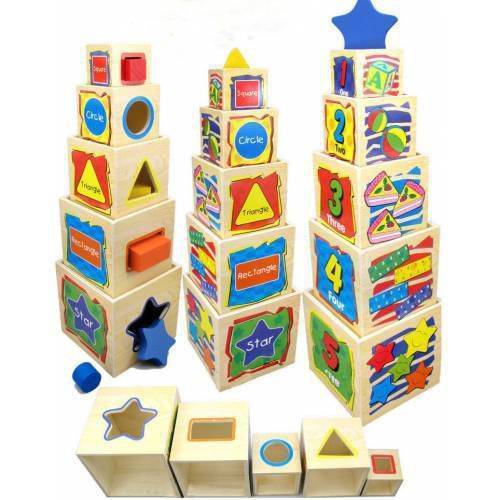 ER172 Ahşap 5li Blok Sayılar ve Geometrik Şekil Bultak Kule Seti