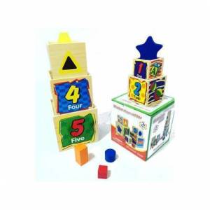 ER172 Ahşap 5li Blok Sayılar ve Geometrik Şekil Bultak Kule Seti