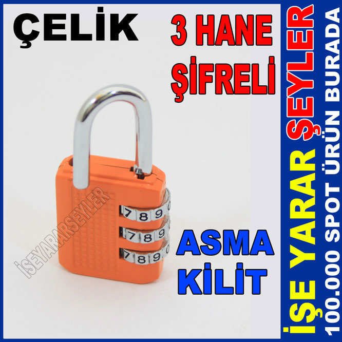 3 HANELİ ŞİFRELİ ÇELİK ASMA ÇANTA BAVUL KİLİDİ