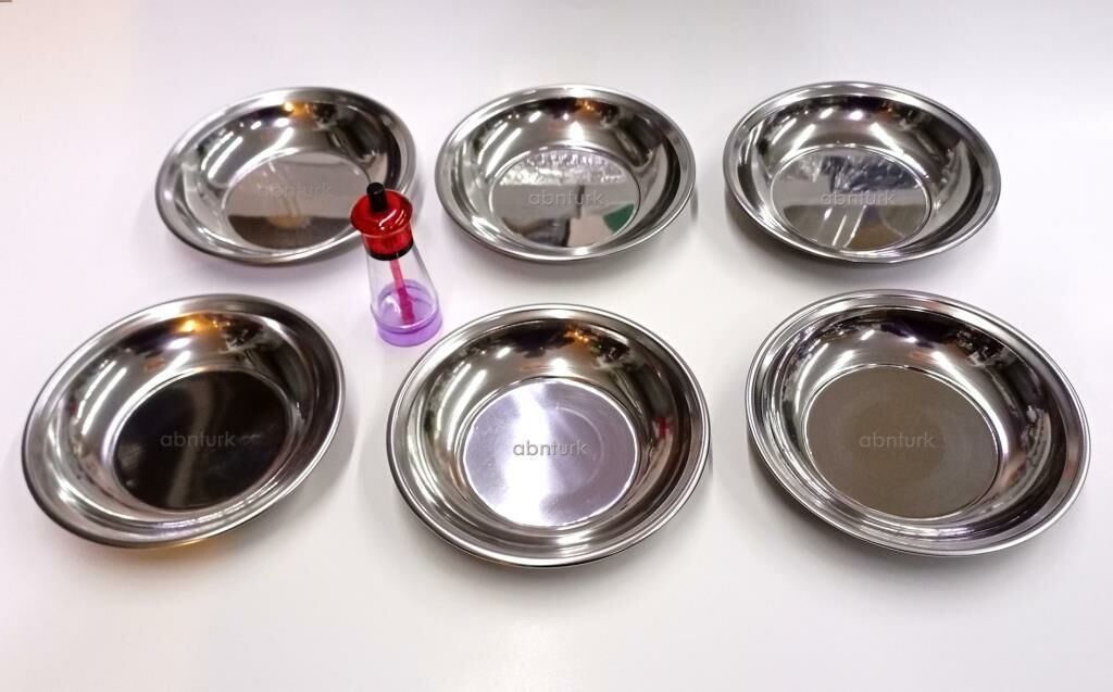 Sihirli Tuzluk Hediye 6 adet 16cm Paslanmaz Çelik Çukur Yemek Tabağı DublePorsyon Garanti Metal abak