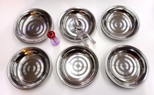 Sihirli Tuzluk Hediye 6 adet 18cm Paslanmaz Çelik Çukur Yemek Tabağı DublePorsyon Sağlam Metal Tabak