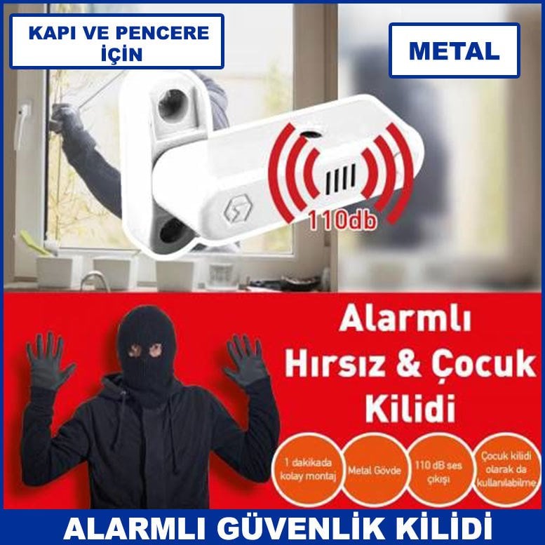 Kapı ve Pencere İçin Alarmlı Metal Çocuk ve Güvenlik Kilidi 110 db ses 1. Kalite Beyaz Renk