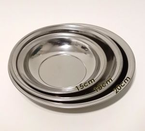Yaşam Boyu Garantili 3 adet 20cm Paslanmaz Çelik Çukur Yemek Tabağı BüyükPorsyon Sağlam Metal Tabak