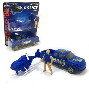 3 Parçadan Oluşan Polisli Helikopterli Arabalı Oyuncak Polis Seti Action Police Team