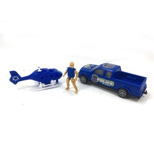3 Parçadan Oluşan Polisli Helikopterli Arabalı Oyuncak Polis Seti Action Police Team