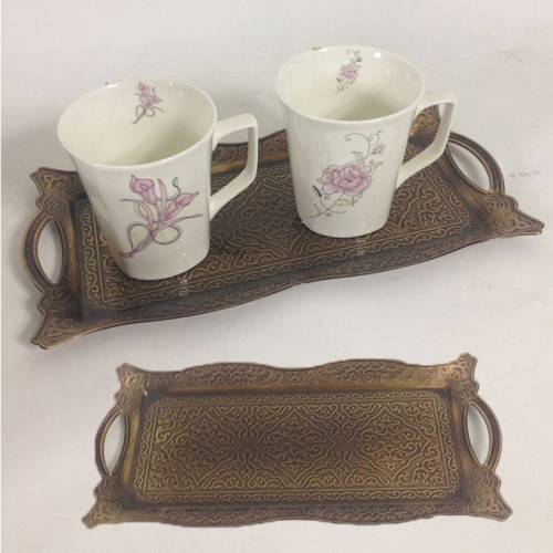 Dekoratif antika görünümlü metal tepsi 33x17cm çay,kahve tepsisi