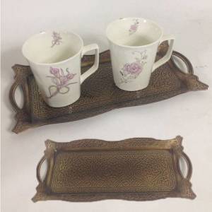 Dekoratif antika görünümlü metal tepsi 33x17cm çay,kahve tepsisi