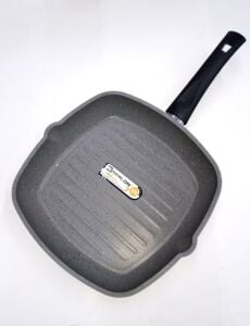 Oluklu Granit Teflon Grill 28cm Kare 8mm Döküm Tava Efsane Alman Greblon Izgara Yanmaz Yapışmz Yüzey