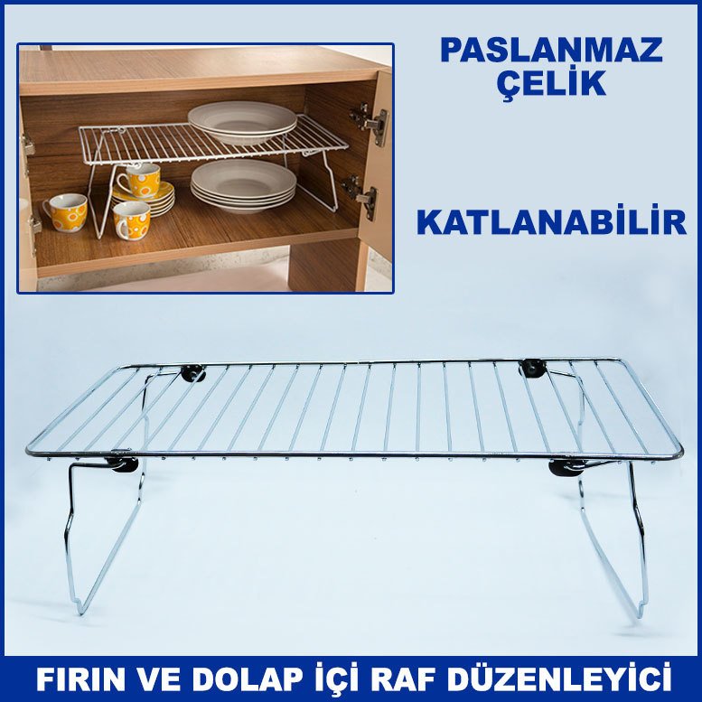Fırın ve Dolap İçi Paslanmaz Çelikten Üretilmiş Katlanabilir Portatif  Dolap İçi Raf Düzenleyici