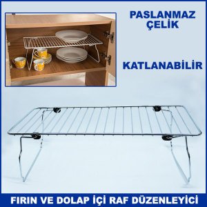Fırın ve Dolap İçi Paslanmaz Çelikten Üretilmiş Katlanabilir Portatif  Dolap İçi Raf Düzenleyici