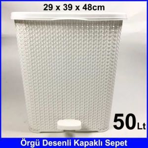 Örgü Desenli Dikdörtgen 50Lt Ayaklı Kapaklı Çamaşır Sepeti