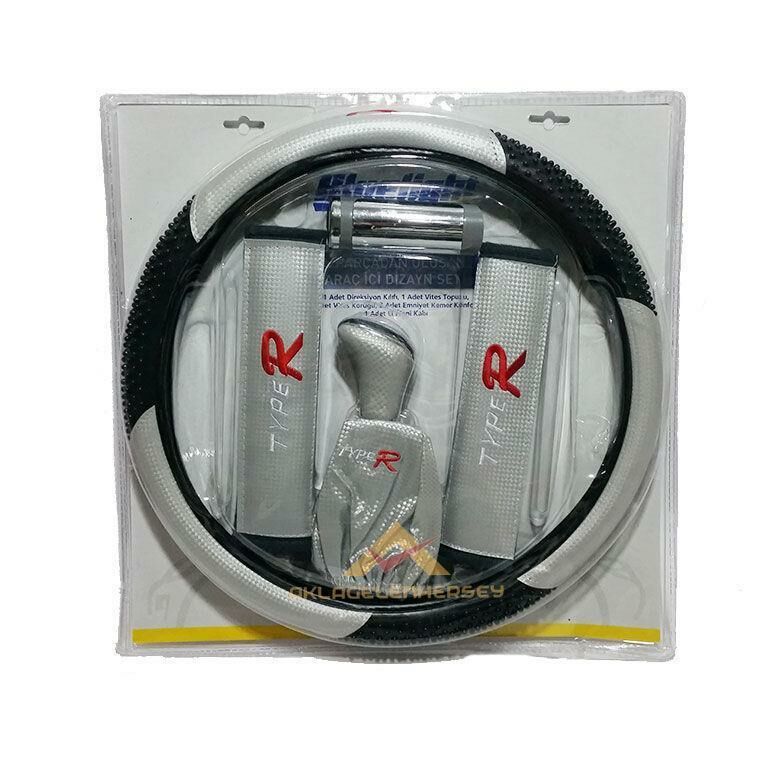 6 PARÇA TYPE-R DİREKSİYON KILIFI VİTES TOPUZU EMNİYET KEMER KONFORU EL FRENİ KABI ARAÇ DİZAYN SETİ