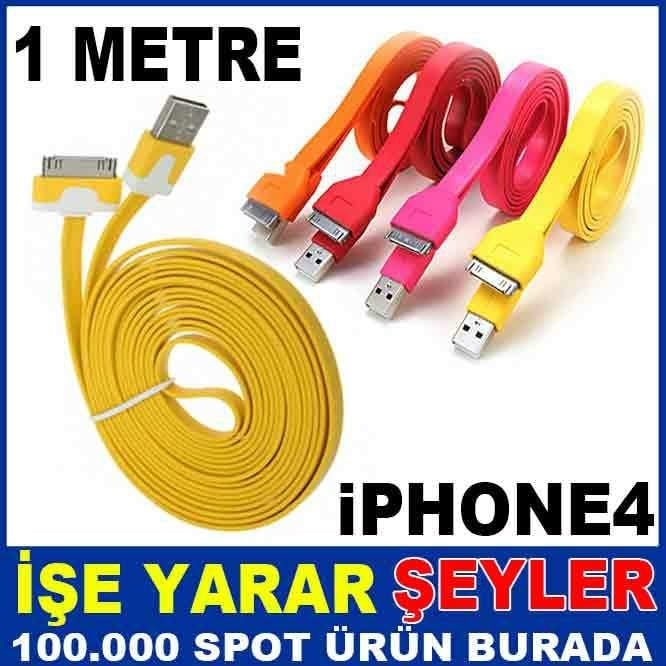 İPHONE 4G 4S SİLİKONLU 1 METRE DATA KABLOSU