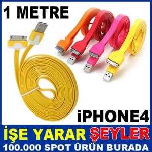 İPHONE 4G 4S SİLİKONLU 1 METRE DATA KABLOSU