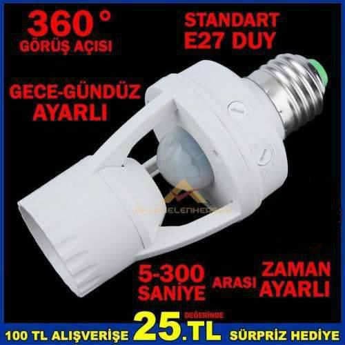 GECE-GÜNDÜZ AYARLI 360°GÖRÜŞ AÇILI DEDEKTÖR SENSÖR TAVAN ARMATÜRÜ