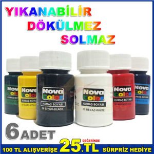 YIKANABİLİR SOLMAZ DÖKÜLMEZ 6 FARKLI RENKTE NOVA KUMAŞ BOYASI-3
