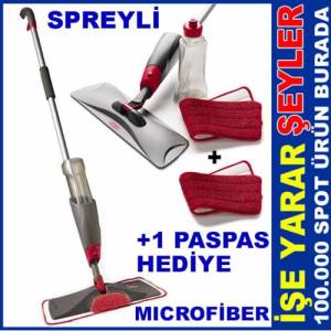 Su veya deterjan hazneli dezenfekte edici temizlik mopu 2 MİCROFİBER PASPASLI UZUN TİJLİ SPREYLİ MOP