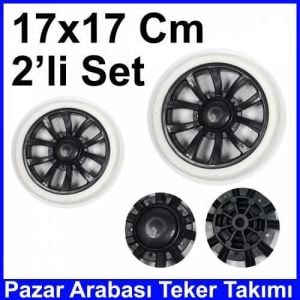 Pazar Arabası 17x17cm Teker Takımı Plastik Siyah Beyaz